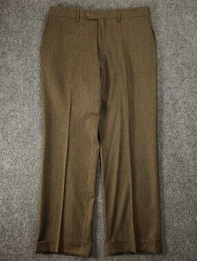 Zignone Wool Cashmere Dress Pants Mens 36 Brown Cuffed Flat Front Formal Italy